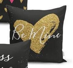 Set of 4 Valentine's Day Pillow Covers and 1 Table Runner|Be Mine and I Love You To The Moon and Back Decor|Heart Tablecloth and Cushion Set