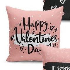 Set of 4 Valentine's Day Pillow Covers and 1 Table Runner|Happy Valentine's Day Accent Pillow|I Love You Print Tablecloth and Cushion Cover