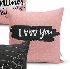 Set of 4 Valentine's Day Pillow Covers and 1 Table Runner|Happy Valentine's Day Accent Pillow|I Love You Print Tablecloth and Cushion Cover