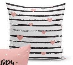 Set of 4 Valentine's Day Pillow Covers and 1 Table Runner|Happy Valentine's Day Throw Pillow|Striped Love You Tablecloth Cushion Cover Set