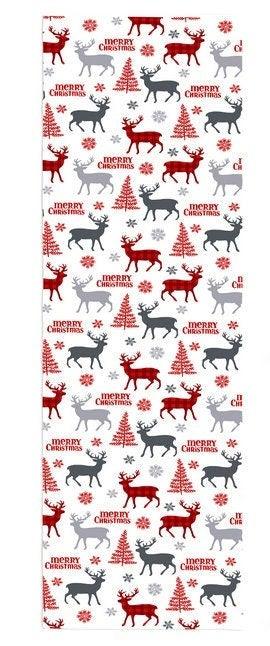 Set of 4 Christmas Pillow Covers and 1 Table Runner|Red Gray Xmas Deer Home Decor|Buckhorn, Plaid Cushion Case and Merry Christmas Runner