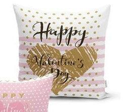 Set of 4 Valentine's Day Pillow Covers and 1 Table Runner|Happy Valentine's Day Pinky Pillow|You and Me Print Tablecloth and Cushion Cover