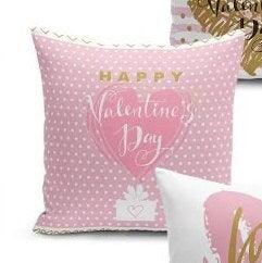 Set of 4 Valentine's Day Pillow Covers and 1 Table Runner|Happy Valentine's Day Pinky Pillow|You and Me Print Tablecloth and Cushion Cover