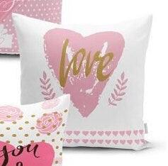 Set of 4 Valentine's Day Pillow Covers and 1 Table Runner|Happy Valentine's Day Pinky Pillow|You and Me Print Tablecloth and Cushion Cover