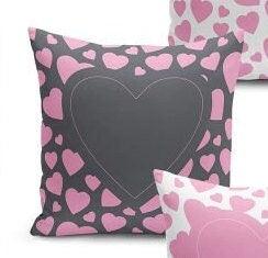 Set of 4 Valentine's Day Pillow Covers and 1 Table Runner|Pink Black Romantic Decor|Heart Print Tablecloth and Cushion|Gift for Valentine