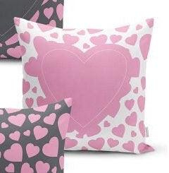 Set of 4 Valentine's Day Pillow Covers and 1 Table Runner|Pink Black Romantic Decor|Heart Print Tablecloth and Cushion|Gift for Valentine