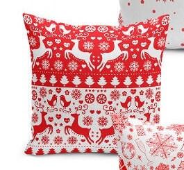 Set of 4 Christmas Pillow Covers and 1 Table Runner|Red White Xmas Deer and Xmas Tree Home Decor|Merry Christmas Runner and Cushion Case