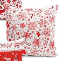 Set of 4 Christmas Pillow Covers and 1 Table Runner|Red White Xmas Deer and Xmas Tree Home Decor|Merry Christmas Runner and Cushion Case