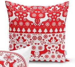 Set of 4 Christmas Pillow Covers and 1 Table Runner|Red White Xmas Deer and Xmas Tree Home Decor|Winter Trend Tablecloth and Cushion Cover