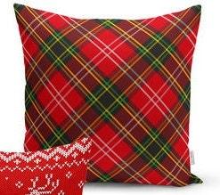 Set of 4 Christmas Pillow Covers and 1 Table Runner|Red Xmas Deer, Green Xmas Tree Home Decor|Red Snowflake Tablecloth|Plaid Cushion Cover