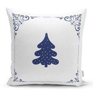 Set of 4 Christmas Pillow Covers|Blue White Xmas Deer Decor|Winter Trend Cushion Case|Housewarming Xmas Throw Pillow|Christmas Tree Pillow