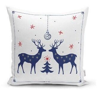 Set of 4 Christmas Pillow Covers|Blue White Xmas Deer Decor|Winter Trend Cushion Case|Housewarming Xmas Throw Pillow|Christmas Tree Pillow