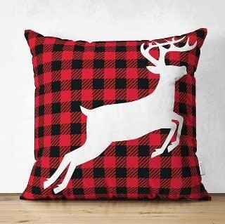 Set of 4 Christmas Pillow Covers|Buffalo Check Christmas Deer Home Decor|Suede Winter Trend Pillow Case|Housewarming New Year Throw Pillow