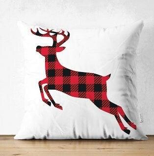 Set of 4 Christmas Pillow Covers|Buffalo Check Christmas Deer Home Decor|Suede Winter Trend Pillow Case|Housewarming New Year Throw Pillow