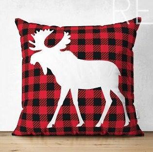 Set of 4 Christmas Pillow Covers|Buffalo Check Christmas Deer Home Decor|Suede Winter Trend Pillow Case|Housewarming New Year Throw Pillow