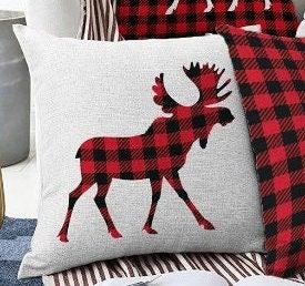 Set of 4 Christmas Pillow Covers|Buffalo Check Christmas Deer Home Decor|Winter Trend Chenille Pillow Top|Housewarming Xmas Throw Pillow