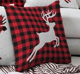 Set of 4 Christmas Pillow Covers|Buffalo Check Christmas Deer Home Decor|Winter Trend Chenille Pillow Top|Housewarming Xmas Throw Pillow