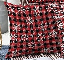 Set of 4 Christmas Pillow Covers|White Christmas Deer Home Decor|Winter Trend Xmas Tree Pillow Top|Snowflake on Buffalo Check Throw Pillow