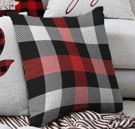 Set of 4 Christmas Pillow Covers|Merry Xmas and Joy Home Decor|Buffalo Check Xmas Deer and Buckhorn Pillow Top|Plaid Winter Trend Pillow Top