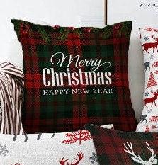 Set of 4 Christmas Pillow Covers|Merry Xmas and Happy New Year Home Decor|Xmas Deer and Tree Pillow|Winter Trend Buffalo Check Pillow Cover