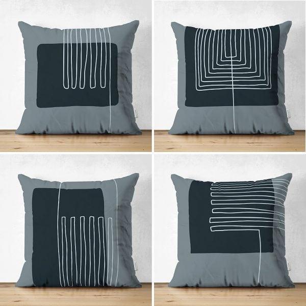 Set of 4 Abstract Pillow Covers|Black Gray Geometric Pillow Cover|Abstract Design Pillow|Outdoor Cushion Cover|Decorative Throw Pillow Case