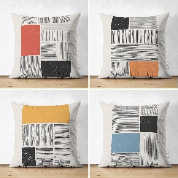 Set of 4 Abstract Pillow Covers|Pillow Cover with Stripes|Abstract Striped Throw Pillow|Geometric Outdoor Pillow Top|Decorative Throw Pillow