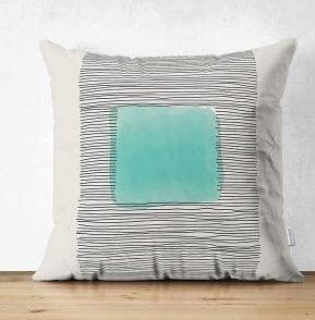 Set of 4 Abstract Pillow Covers|Turquoise and Gray Pillow Cover|Geometric Pillow Case|Outdoor Cushion Cover|Decorative Throw Pillow Case Set