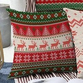 Blue White Christmas Pillow Cover Set with Deer Print – Akasia