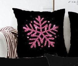 Set of 4 Christmas Pillow Covers|Xmas Home Decor|Purple Snowflake on Black Background Pillow Top|Winter Trend Pillow Cover|Xmas Throw Pillow