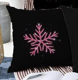 Set of 4 Christmas Pillow Covers|Xmas Home Decor|Purple Snowflake on Black Background Pillow Top|Winter Trend Pillow Cover|Xmas Throw Pillow