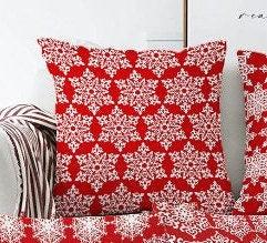 Set of 4 Winter Trend Pillow Covers|Xmas Home Decor|White Snowflake on Red Background Pillow Top|Christmas Pillow Cover|Xmas Throw Pillow