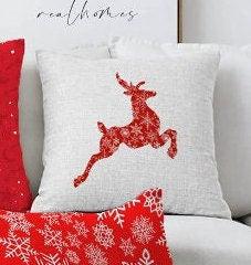 Set of 4 Christmas Pillow Covers|Merry Xmas Happy New Year Home Decor|Red White Xmas Pillow Top|Winter Trend Pillow Cover|Snowflake Cushion