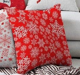 Set of 4 Christmas Pillow Covers|Merry Xmas Happy New Year Home Decor|Red White Xmas Pillow Top|Winter Trend Pillow Cover|Snowflake Cushion