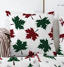 Set of 4 Christmas Pillow Covers|Red Green Checkered Deer and Pine Tree Pillow|Winter Trend Checkered Leaves Cushion|Xmas Throw Pillow Case