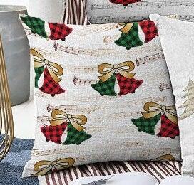 Set of 4 Christmas Pillow Covers|Red Green Checkered Xmas Bell and Xmas Tree|Winter Trend Checkered Leaves Cushion Case|Xmas Throw Pillow