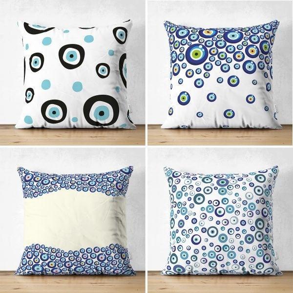 Set of 4 Evil Eye Pillow Covers|Good Luck Home Decor|Nazar Bead Pillow|Turkish Greek Evil Eye Cushion Cover|Protection Amulet Throw Pillow