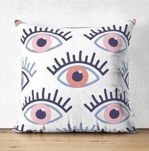 Set of 4 One Eye Pillow Covers|Abstract Pillow Cover|Hand of Fatima Pillow Case|Geometric Outdoor Cushion Cover|Decorative Throw Pillow Case