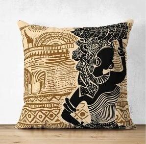 Set of 4 African Women Pillow Covers|Ethnic Print Pillow Cover|Tribal Pillow Cover Set|Authentic African Beauty Pillow Top|Throw Pillow Case