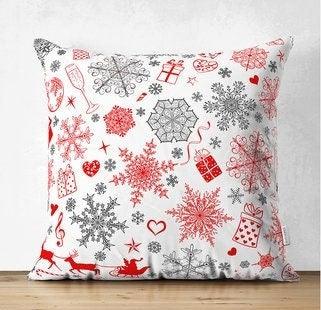 Set of 4 Christmas Pillow Covers|Merry Xmas Home Decor|Xmas Deer and Tree Pillow|Winter Trend Pillow Cover|Red Gray Snowflake Cushion Cover