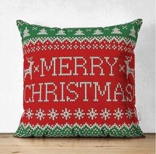 Set of 4 Christmas Pillow Covers|Merry Xmas Cushion Case|Xmas Deer, Xmas Tree and Snowflake Print Pillow Top|Plaid Winter Trend Pillow Sham