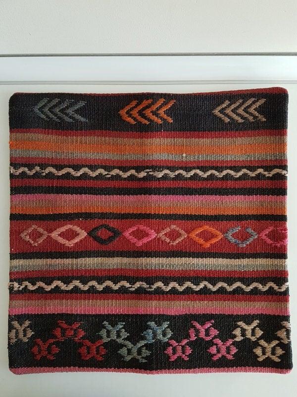 Vintage Kilim Pillow Cover|Turkish Kilim Pillow Cover|Antique Upholstery Throw Pillow Cover|Boho Bedding Decor|Handwoven Rug Cushion 16x16