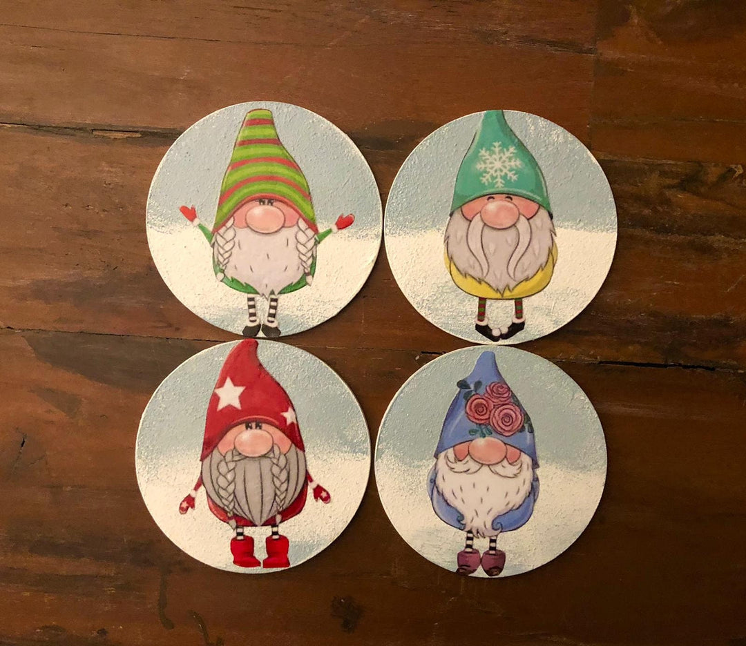 Set of 4 Wooden Dwarf Coaster|Custom Handmade Coaster Set|Christmas Drink Coasters|Original Cute Home Decor|Mug Coaster|Gift For Mom