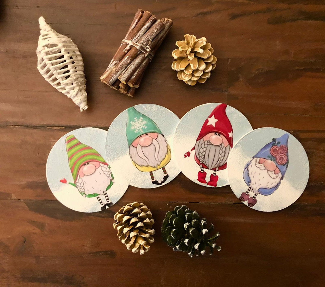 Set of 4 Wooden Dwarf Coaster|Custom Handmade Coaster Set|Christmas Drink Coasters|Original Cute Home Decor|Mug Coaster|Gift For Mom