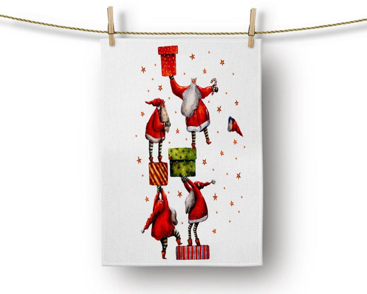 Christmas Kitchen Towel|Merry Christmas Dish Towel|Dwarf Santa/Gnomes Hand Towel|Holly Jolly Towel|Xmas Stockings Tea Towel|Xmas Deer Towel