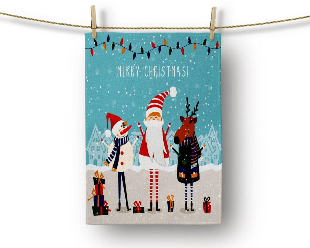 Christmas Kitchen Towel|Merry Christmas Dish Towel|Dwarf Santa/Gnomes Hand Towel|Holly Jolly Towel|Xmas Stockings Tea Towel|Xmas Deer Towel