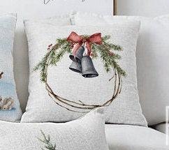 Set of 4 Christmas Pillow Covers|Snowman and Rabbits Pillow|Winter Trend Cushion Case|Xmas Bell and Bird Throw Pillow|Christmas Tree Cushion