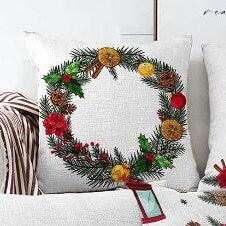 Set of 4 Christmas Pillow Covers|Floral Xmas Pillow Top|Winter Trend Cushion Case|Pine Cone and Lantern Throw Pillow|Red Poinsettia Cushion