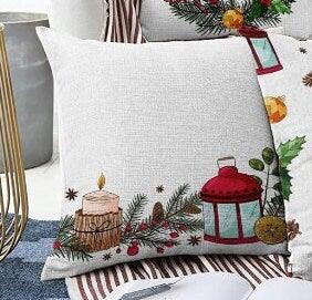 Set of 4 Christmas Pillow Covers|Floral Xmas Pillow Top|Winter Trend Cushion Case|Pine Cone and Lantern Throw Pillow|Red Poinsettia Cushion