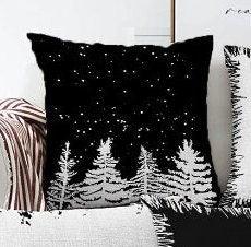 Set of 4 Winter Trend Pillow Covers|Black White Pine Tree and Pine Cone Home Decor|Decorative Xmas Throw Pillow Top|Christmas Cushion Cover