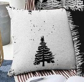 Set of 4 Winter Trend Pillow Covers|Black White Pine Tree and Pine Cone Home Decor|Decorative Xmas Throw Pillow Top|Christmas Cushion Cover